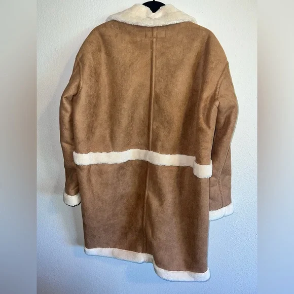Blank NYC Feels Natural Tan Faux Fur Coat Sherpa Lined - Picture 7 of 9